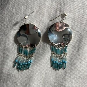 Sterling Silver and Blue Beaded Dangle Earrings